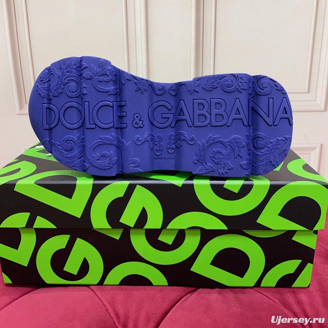 2025 Unisex Dolce & Gabbana White Blue Silk Leather Sneakers Exclusive Craft LY00330(F)/LY00340(M)