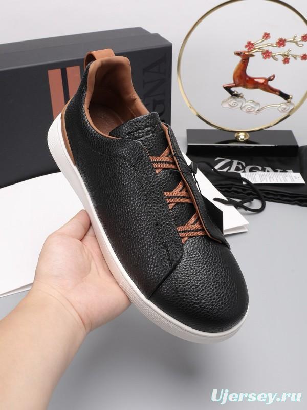 2024 Men Ermenegildo Zegna Black Brown Leather Sneakers MJ00240