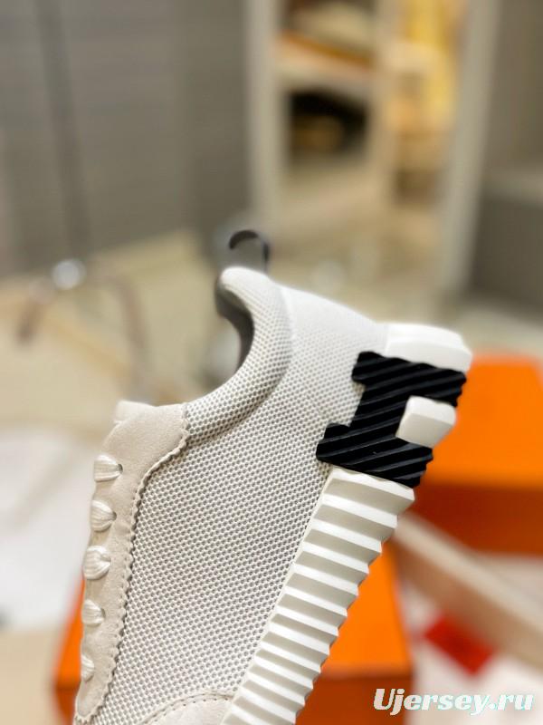 2024 Unisex Hermès White Imported Calf Suede Rain Cloth Casual Sneakers MJ00320