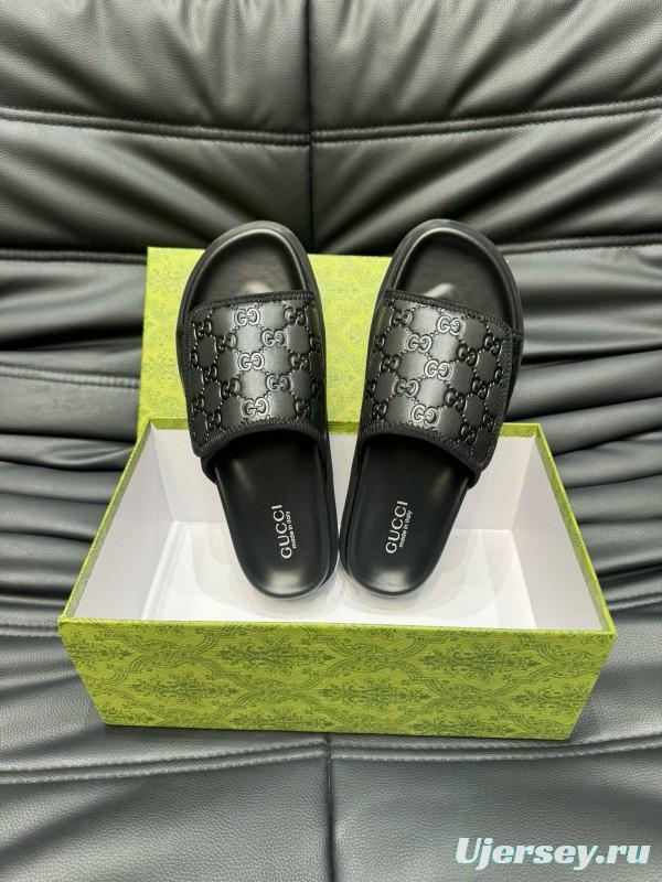 2024 Slippers Gucci Black Leather Slippers MJ00200