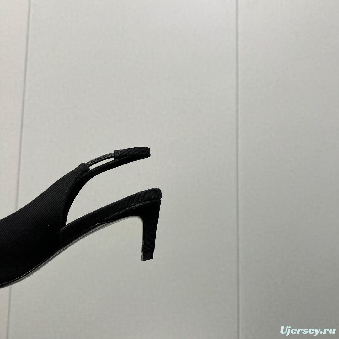 2025 Women Celine Black Fabric Leather Slingback Kitten Heels KFY00290