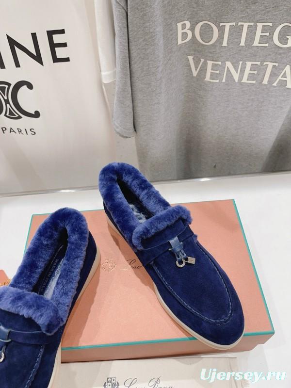 2024 Women Le Parmentier Blue Suede Shearling Loafer MJ00310