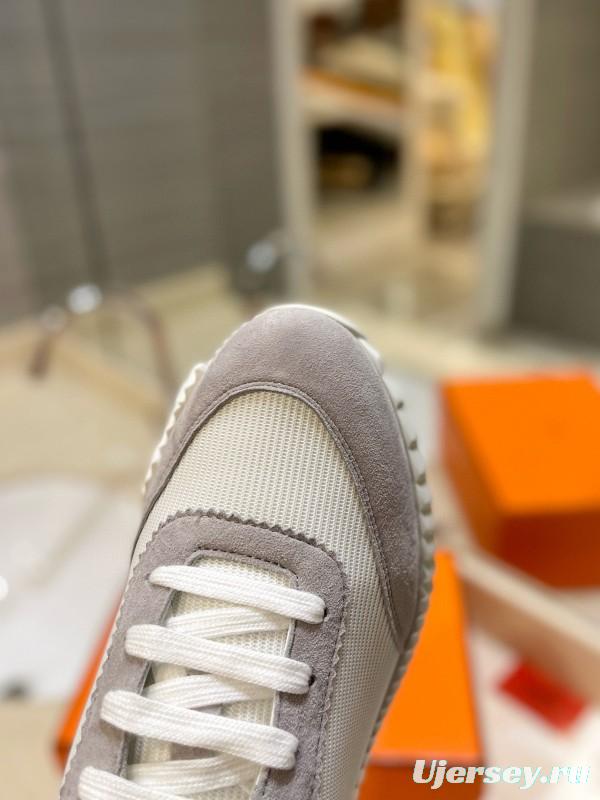 2024 Unisex Hermès White Gray Suede Mesh Sneakers MJ00320