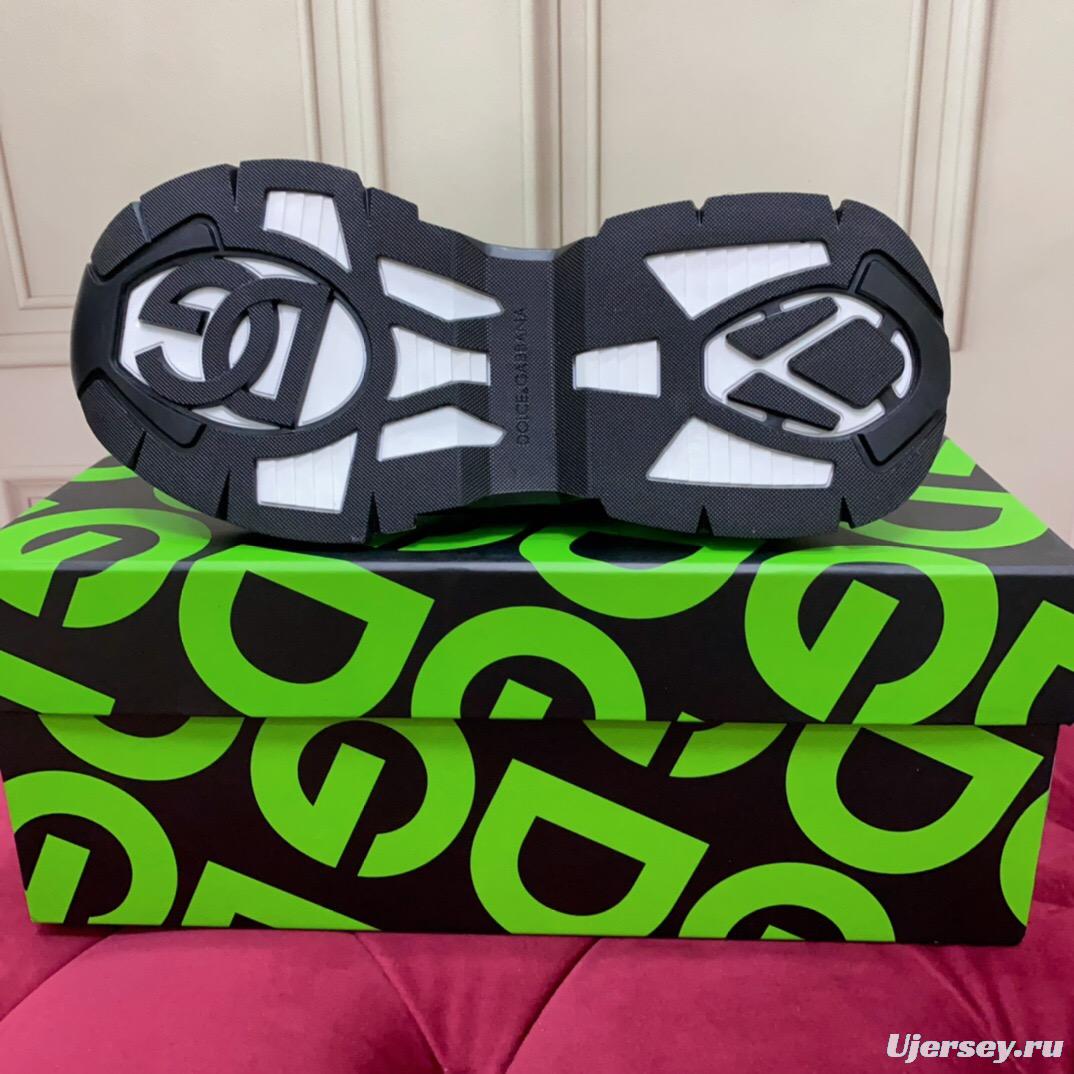 2025 Unisex Dolce & Gabbana Black White Mesh Leather Sneakers LY00340