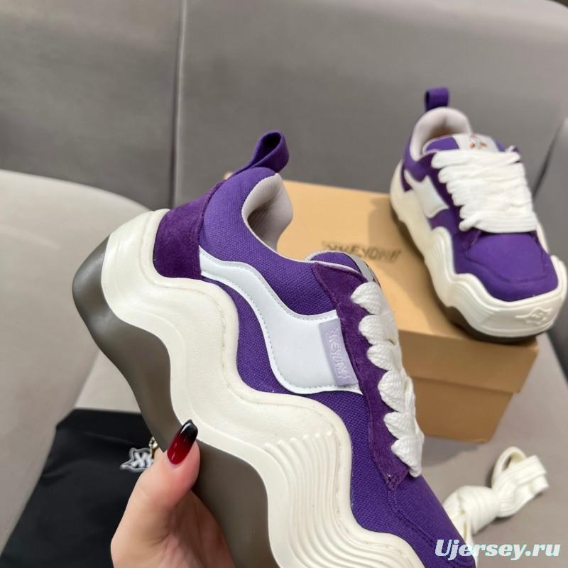 2025 Unisex HEYDAY Purple White Canvas Leather Sneakers Wave Sole KFY00260