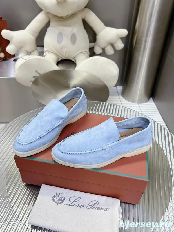 2025 Women LP Light Blue Suede Loafers LY00260