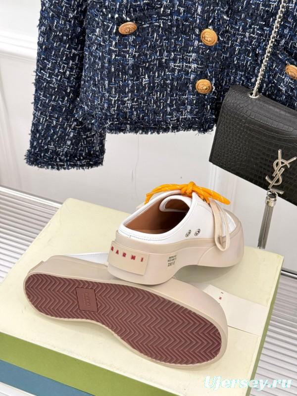 2025 Women Yves Saint Laurent White Leather Low-Top Platform Sneakers Yellow Laces Casual Chic YSL1234 (F)