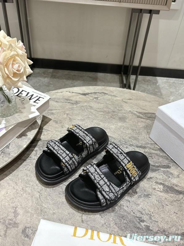2025 Women Dior Black White Fabric Sandals KFY00300
