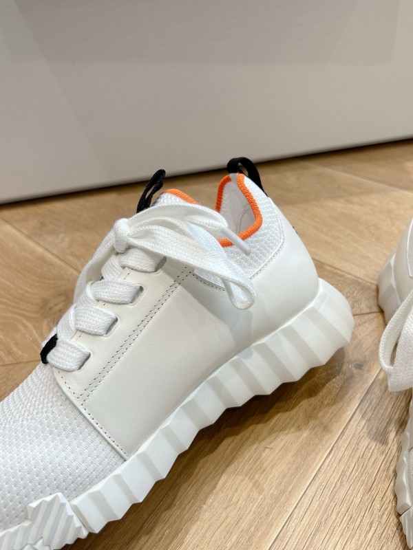 2024 Unisex Hermès White Black Orange Calf Suede Sneakers MJ00290