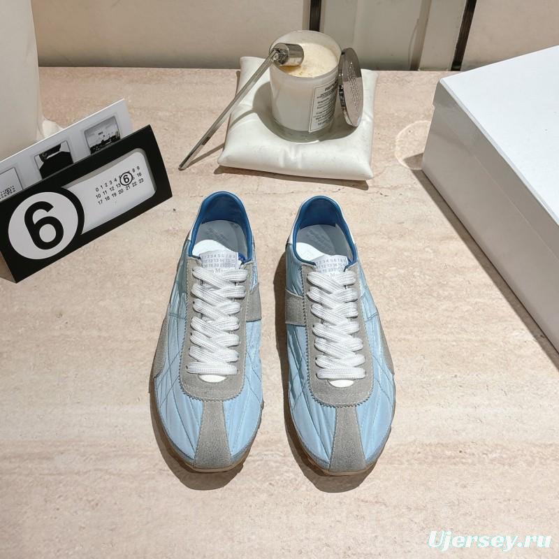 2025 Unisex Maison Margiela Light Blue Grey Nylon Suede Sneakers Vintage Effect