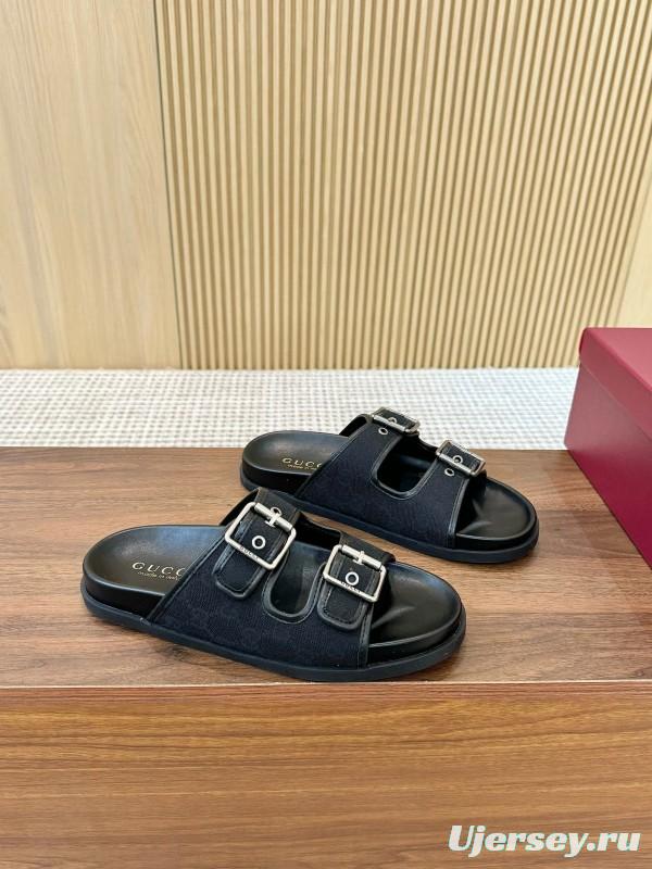 2025 Women Gucci Black Leather Slippers LY00240