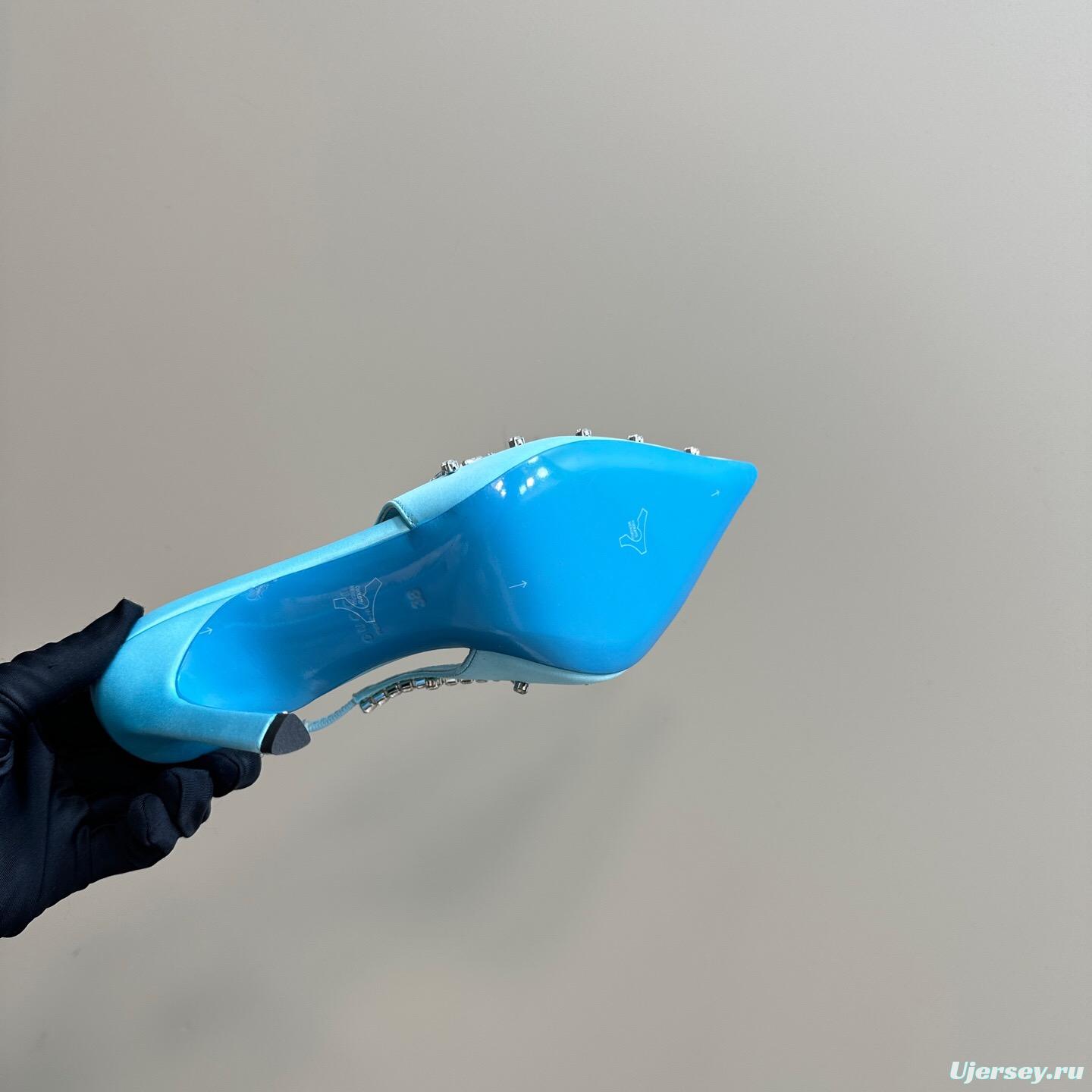 2025 Women Gucci Blue Silk Crystal Embellished Slingback High Heel KFY00340