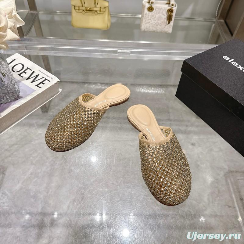 2025 Slippers Alexander Wang Beige Crystal Beaded Leather Slippers LY00310
