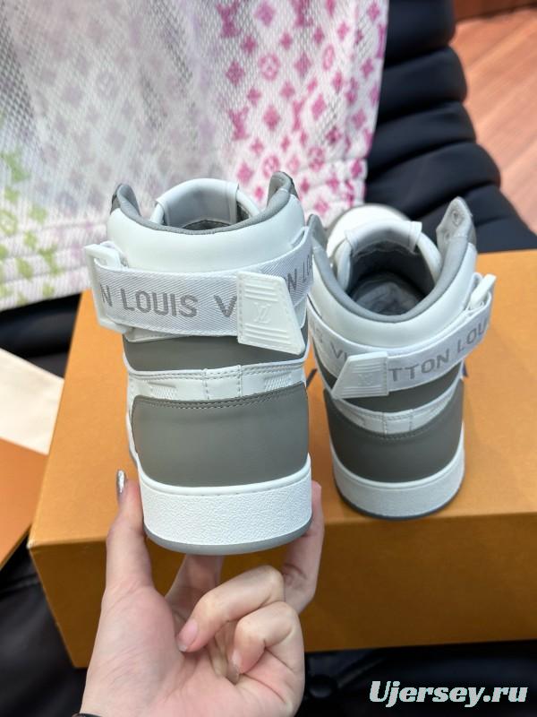 2024 Men Louis Vuitton White Grey Leather Canvas High Top Classic Sneakers MJ00420
