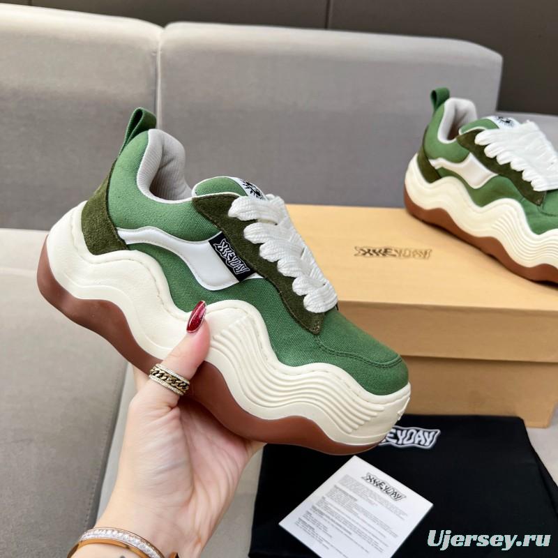 2025 Unisex HEYDAY Green White Canvas Leather Wave Sneakers KFY00260