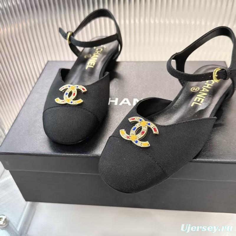 2025 Women Chanel Black Fabric Slingback Sandals