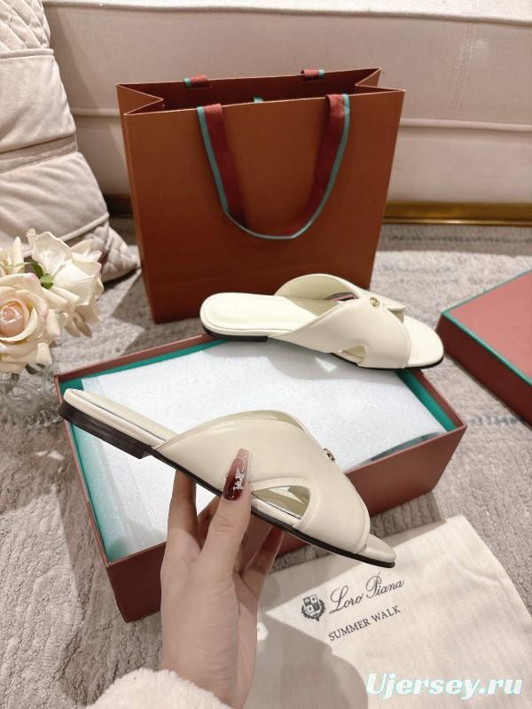 2025 Slippers LP Ivory Leather Slippers LY00270