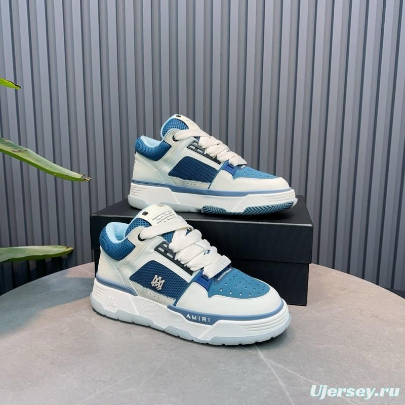 2024 Unisex AMIRI Blue White Leather Mesh Sneakers MJ00360