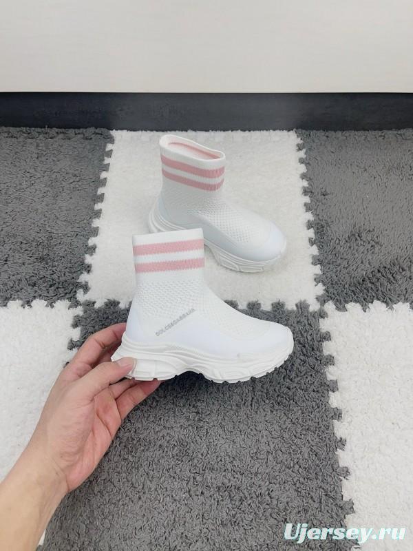 2024 Kids Dolce & Gabbana White Pink Black Knit Fabric Sneaker