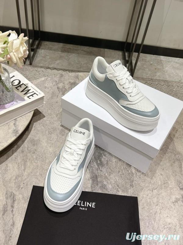2025 Women Celine Blue White Leather Mesh Sneakers
