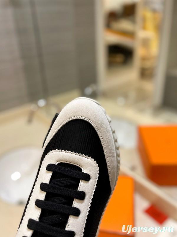 2024 Unisex Hermès black white fabric sneakers