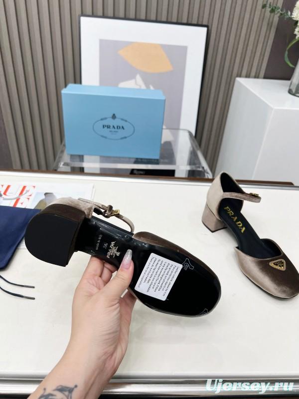 2025 Women Prada Brown Velvet Mary Jane