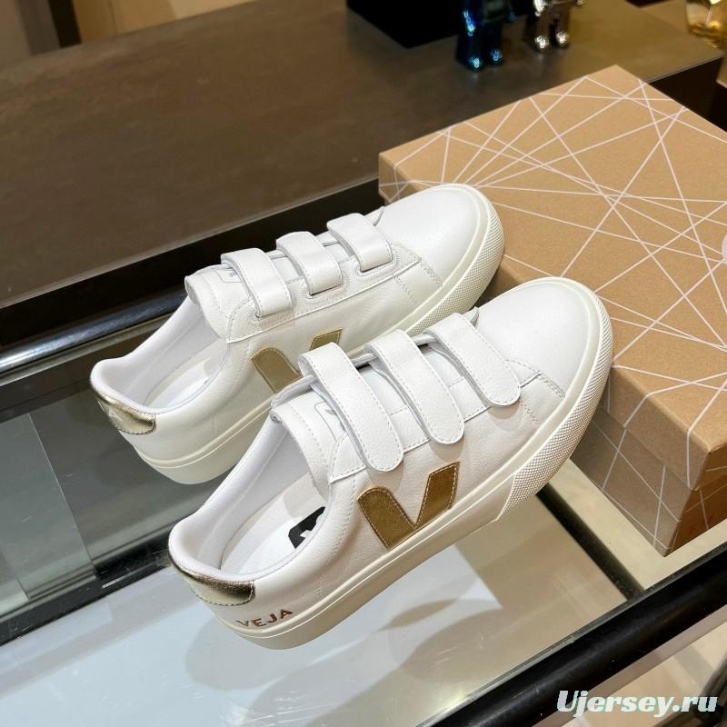 2025 Women VEJA White Gold Leather Strap Sneakers