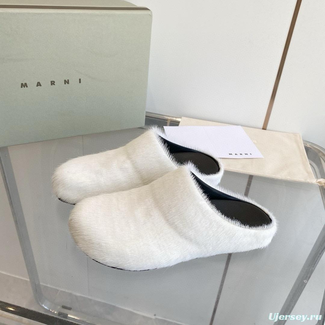 2024 Women Marni White Pony Hair Leather Mules MJ00320