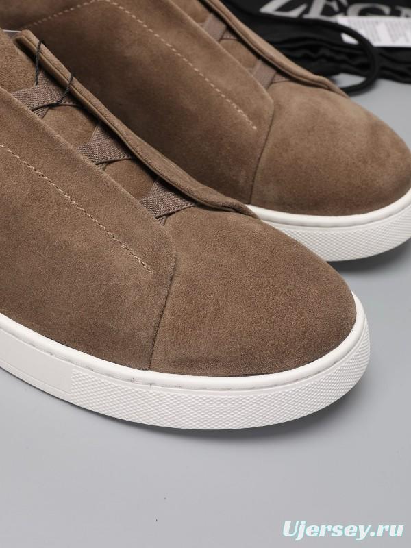2024 Men Ermenegildo Zegna Brown Suede Sneakers MJ00240