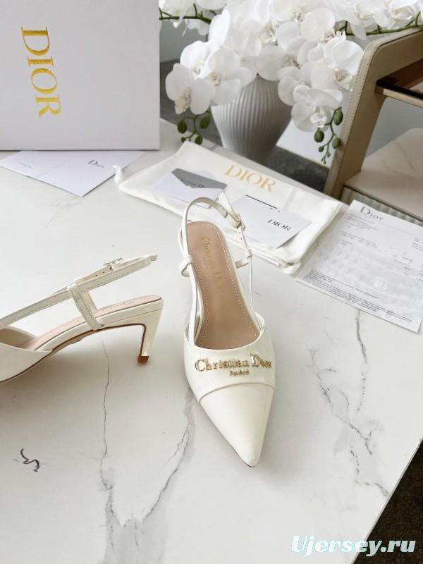 2025 Women Dior Ivory Leather Slingback High Heels KFY00310