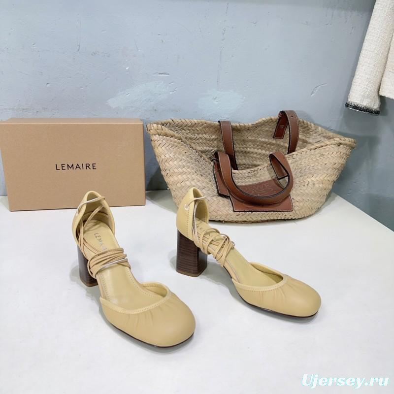 2025 Women LEMAIRE Pale Yellow Lambskin Mary Jane Heeled Shoes