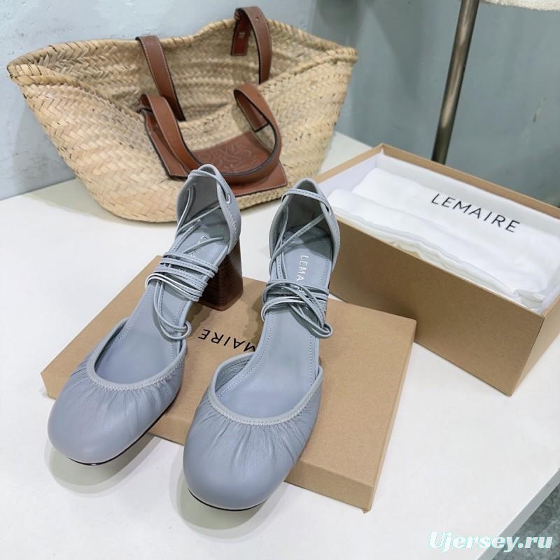 2025 Women LEMAIRE Grey Leather Mary Jane Block Heel KFY00300