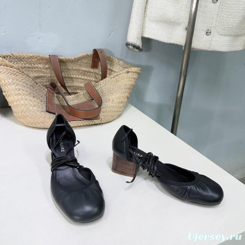 2025 Women LEMAIRE Black Leather Mary Jane Lace-up Shoes