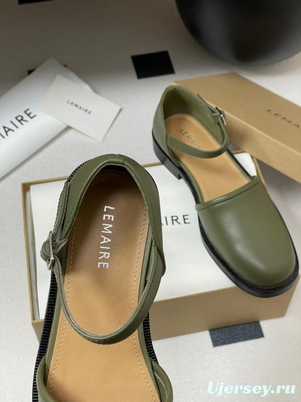 2025 Women Lemaire Green Leather Mary Jane Shoes