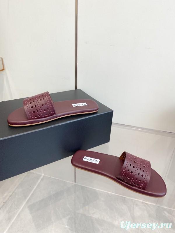 2025 Slippers Alaia Burgundy Leather Slippers KFY00280