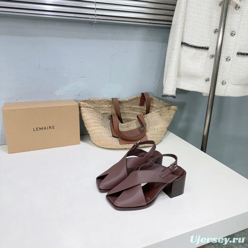 2025 Women Lemaire Brown Leather Heeled Sandals
