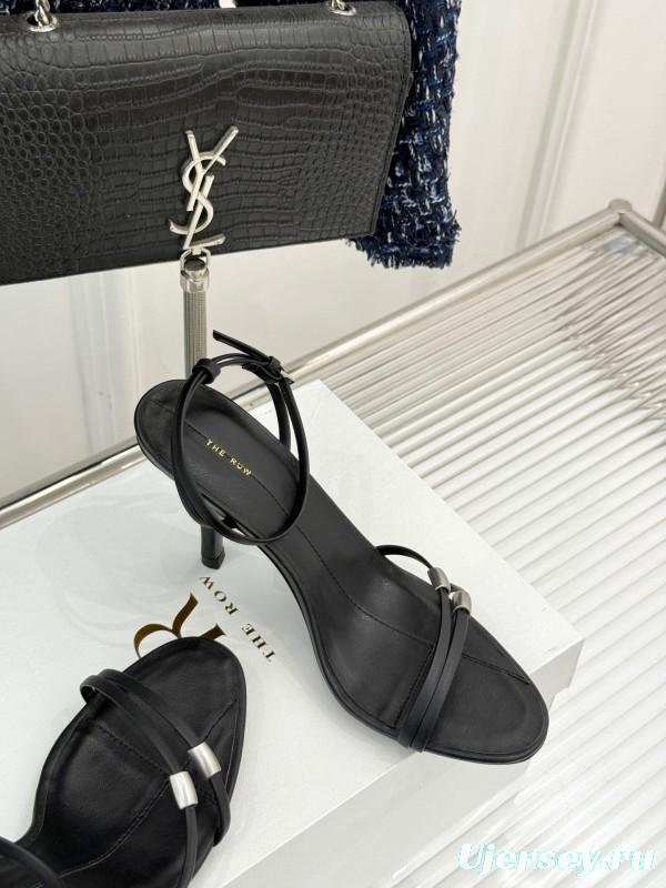 2025 Women Yves Saint Laurent Black Leather High Heel Sandals KFY00270