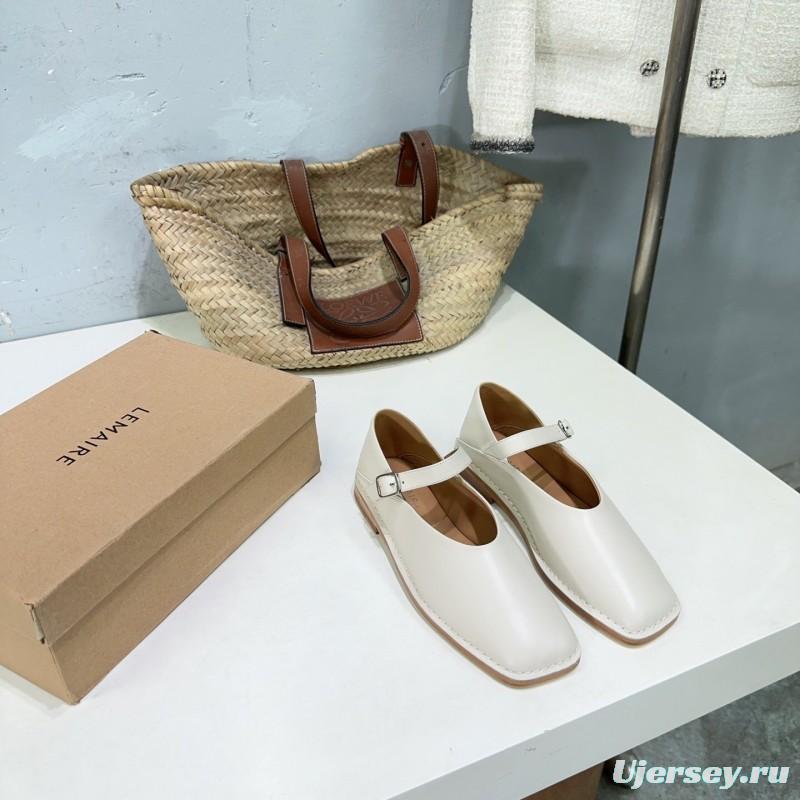 2025 Women Lemaire White Leather Mary Jane Strap Shoes