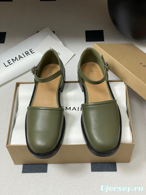 2025 Women Lemaire Green Leather Mary Jane Shoes