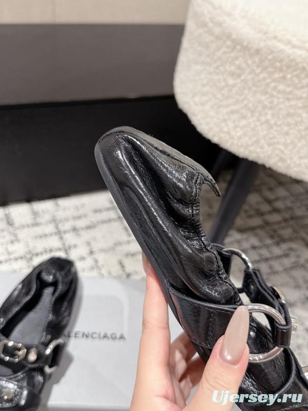 2025 Women Balenciaga Black Leather Ballet Shoes