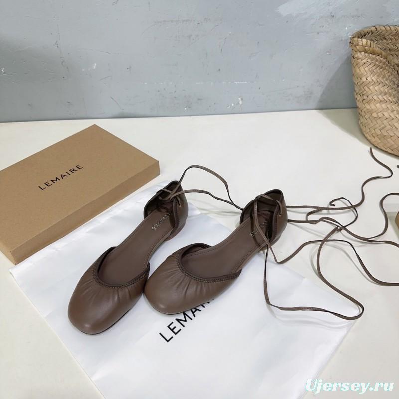 2025 Women LEMAIRE Brown Leather Ballet Flats