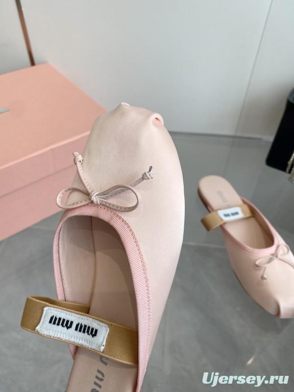 2025 Women Miu Miu Pink Satin Ballet Flats KFY00280