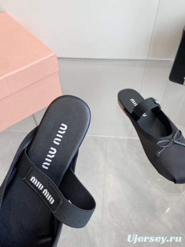 2025 Women Miu Miu Black Nylon Ballet Flats LY00380