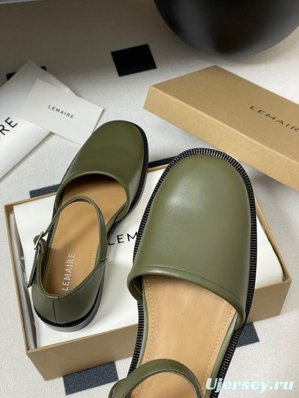 2025 Women Lemaire Green Leather Mary Jane Shoes