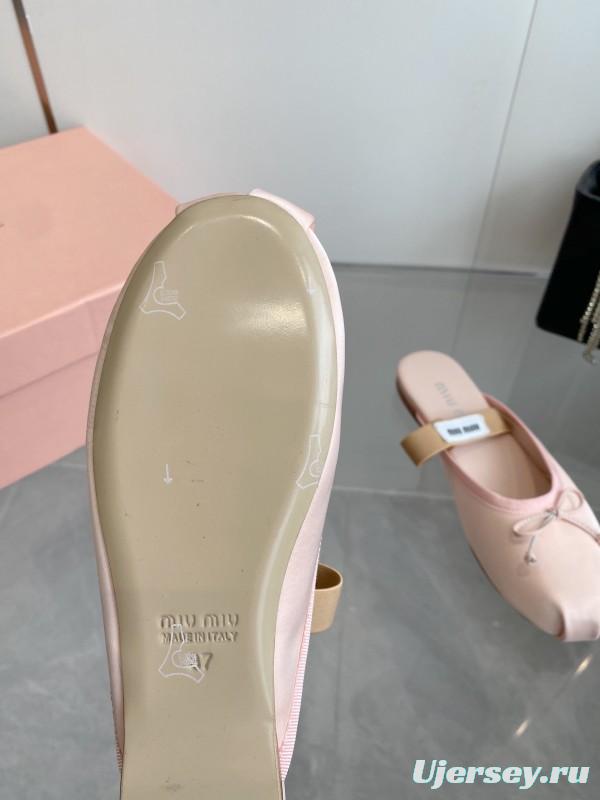 2025 Women Miu Miu Pink Satin Ballet Flats KFY00280