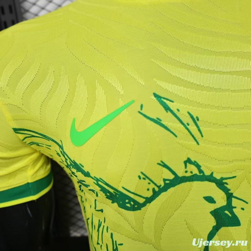 Player Version 2025 Brazil Yellow with Green Animal Pattern Jersey