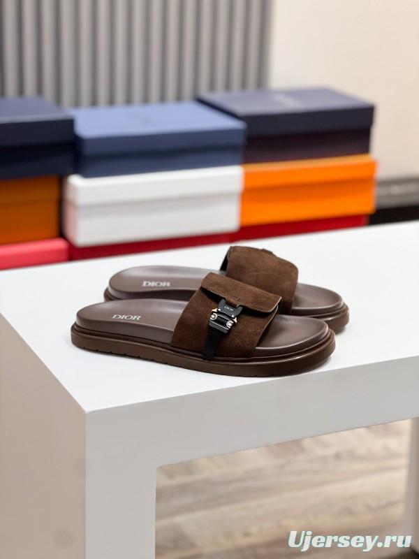 2025 Men Dior Brown Suede Leather Slippers AS00190