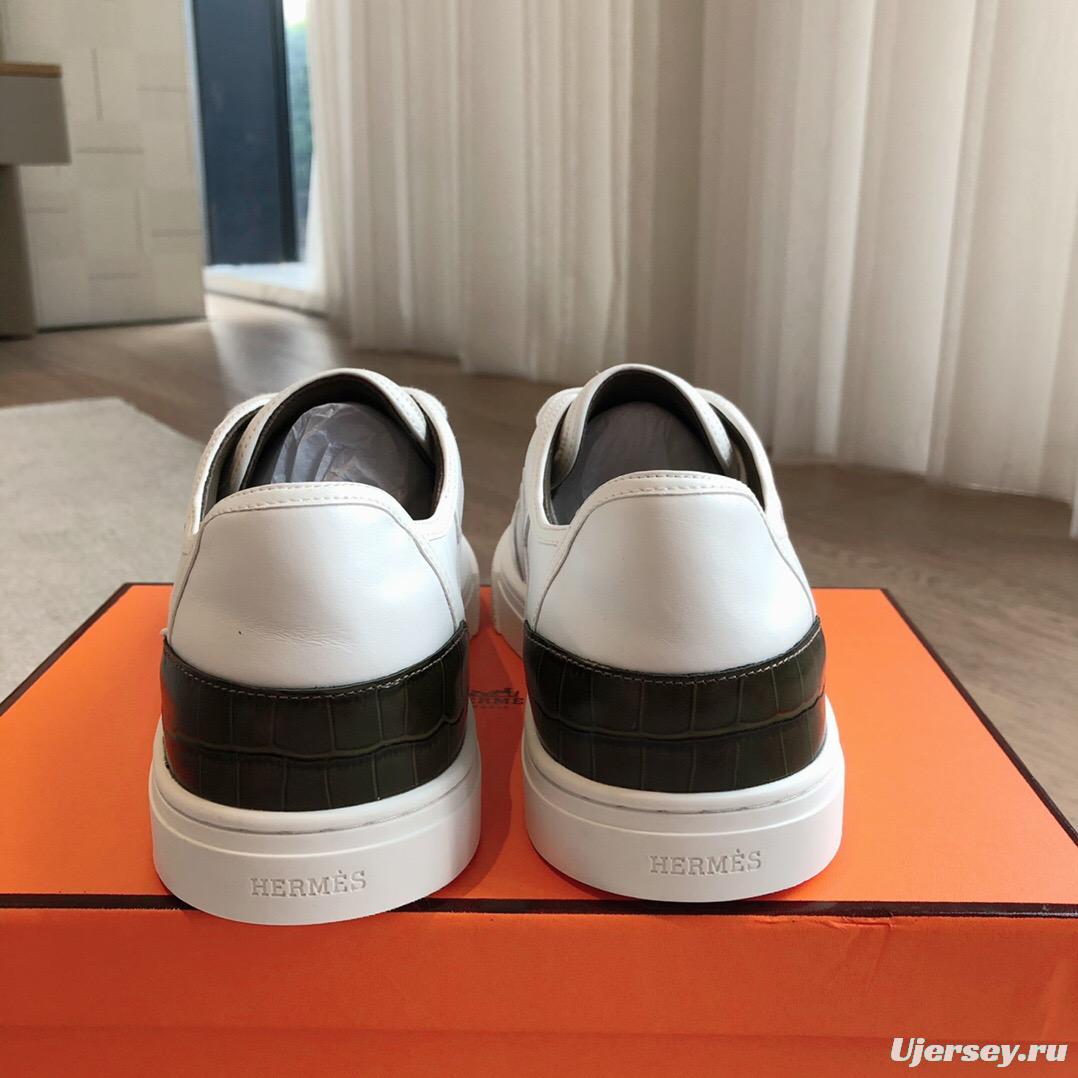 2025 Unisex Hermès White Black Leather Sneakers AS00380