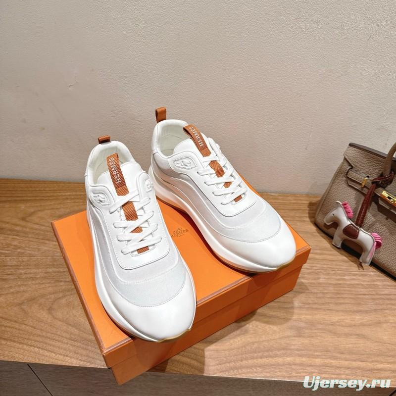 2025 Unisex Hermès White Leather Fabric Sneakers AS00400