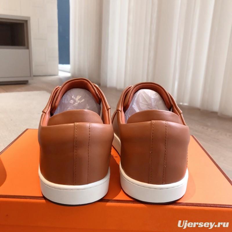 2025 Men Hermès Brown White Leather Sneakers AS00380